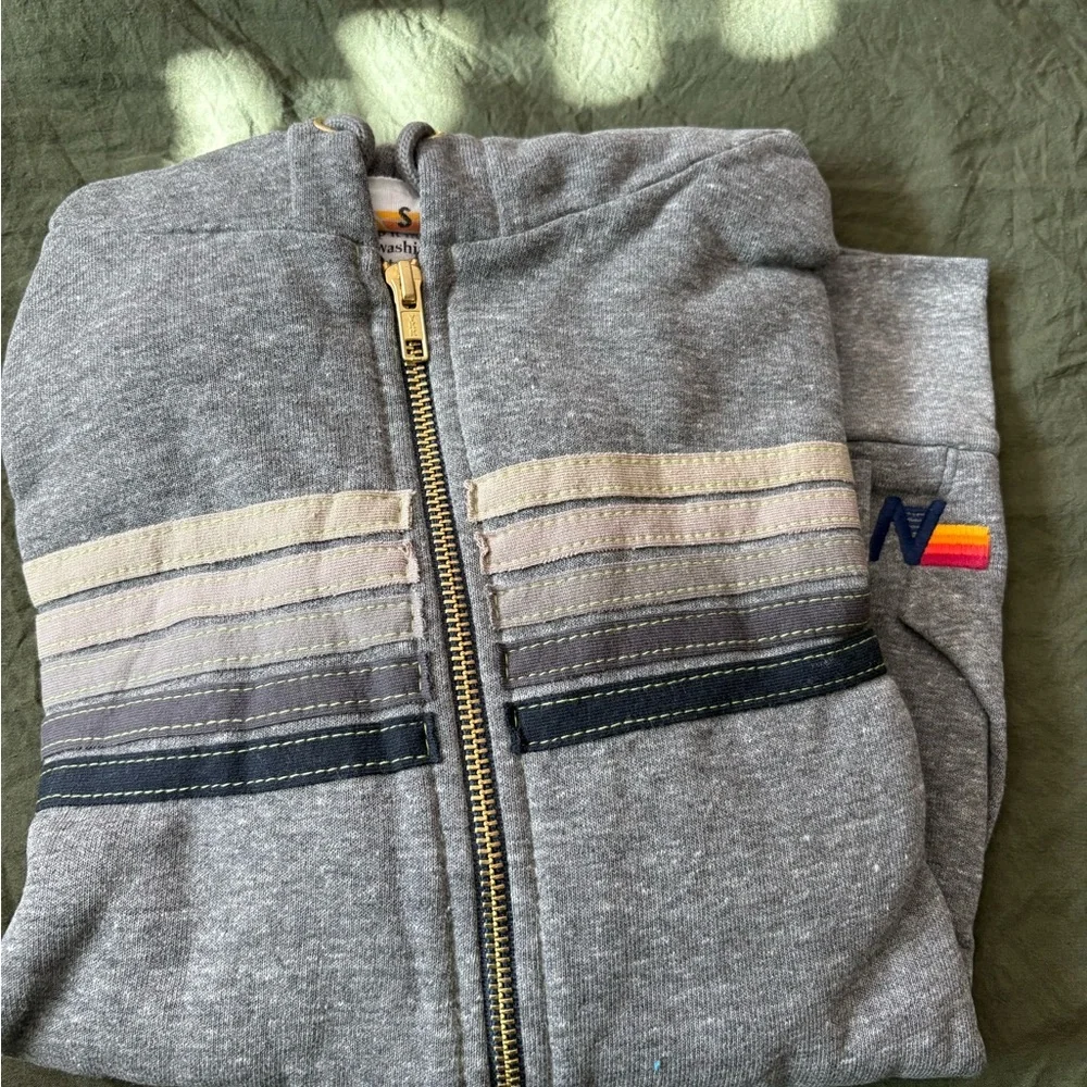 Aviator Nation Gray Hoodie with Gold Zipper - Picture 2 of 3